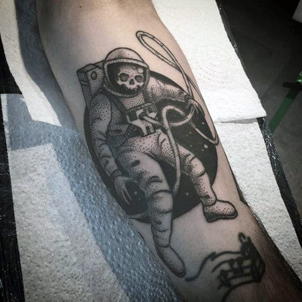Dotted Black Astronaut Tattoo Mens Forearms