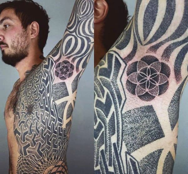 Dotted Black Mandala Tattoo Male Armpits