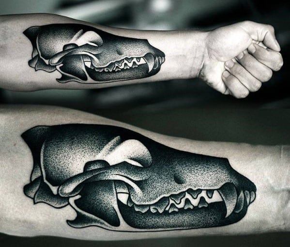 Dotwork Animal Skull Tattoos For Guys On Inner Forearm
