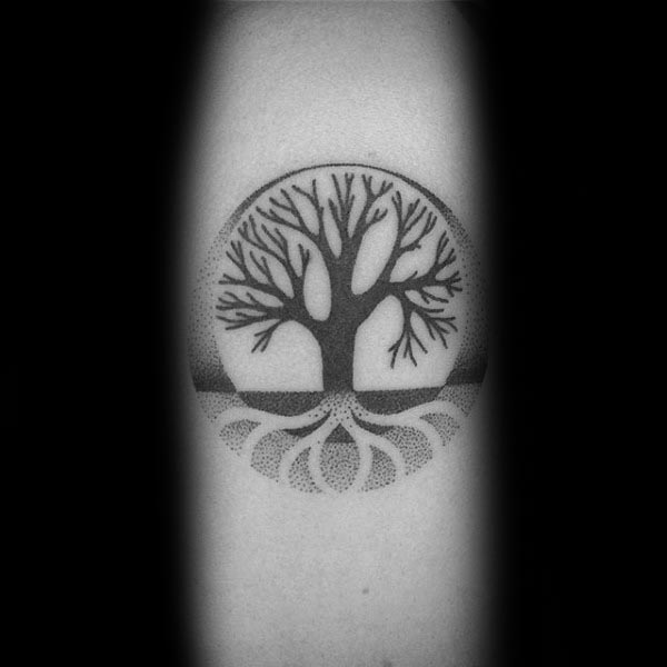 Dotwork Black Ink Shaded Tree Of Life Male Inenr Forearm Small Tattoo Designs