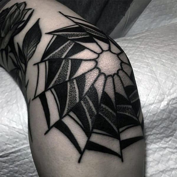 Dotwork Blackwork Guys Spider Web Elbow Tattoos For Men