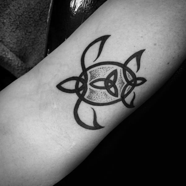 Dotwork Celtic Knot Tribal Turtle Mens Small Inner Forearm Tattoos