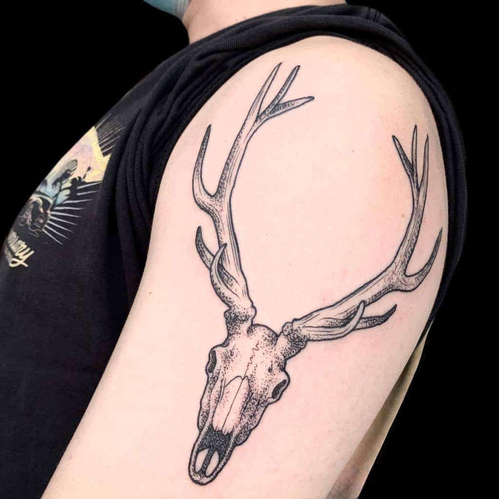 dotwork deer skull tattoo boundingdoe