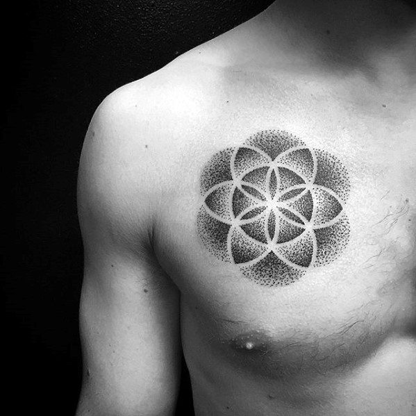 Dotwork Flower Geometric Chest Mens Tattoo Designs