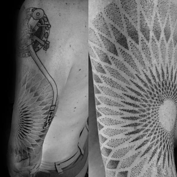 Dotwork Geometric Arm Amazing Mens Vinyl Record Tattoo Designs