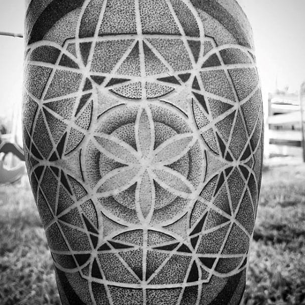 This geometric leg piece by  SELF MADE Tattoo Parlour  Facebook
