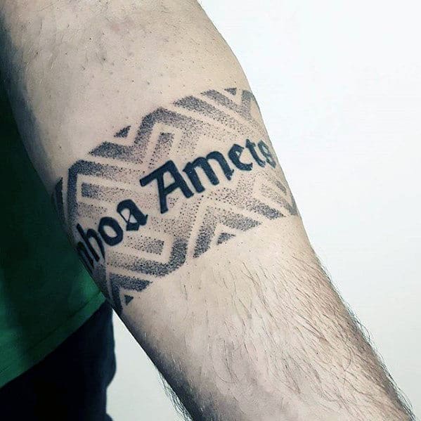 Dotwork Geometric Pattern Name Guys Forearm Tattoo