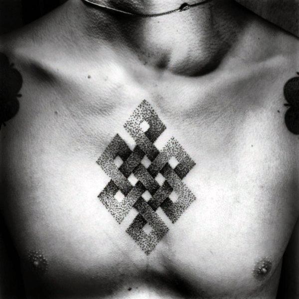 Dotwork Geometric Simple Chest Male Knot Tattoo