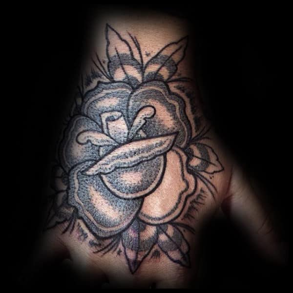 Dotwork Grey Ink Hand Guys Traditional Tattoo Design Of Rose Flower