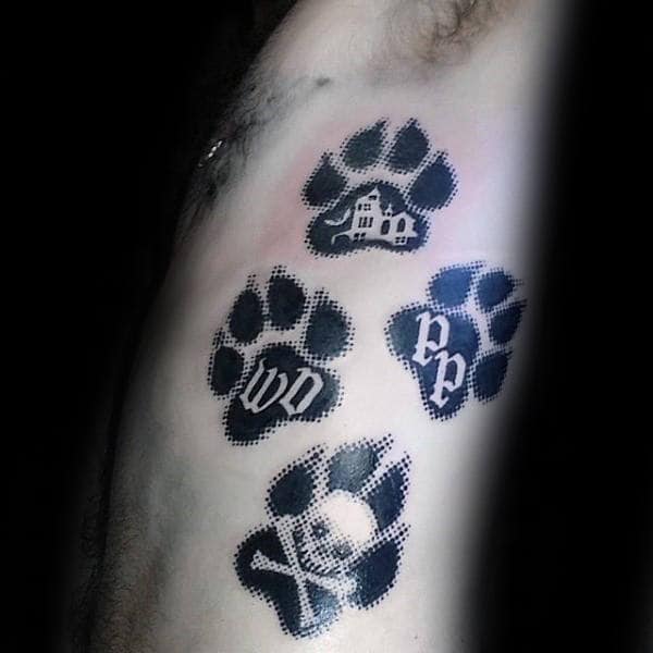 Dotwork Guys Dog Paw Rib Cage Side Tattoos