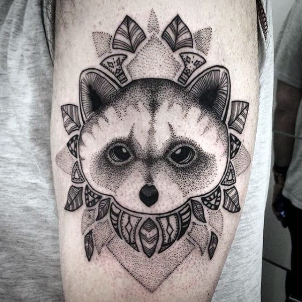 Dotwork Guys Floral Raccoon Arm Tattoo