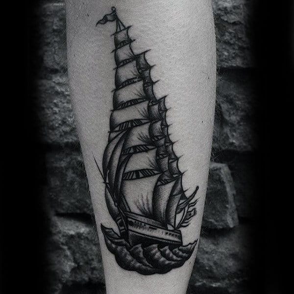 Dotwork Guys Nautical Ship Leg Tattoo