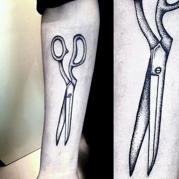 Dotwork Guys Scissor Tattoo On Inner Forearm