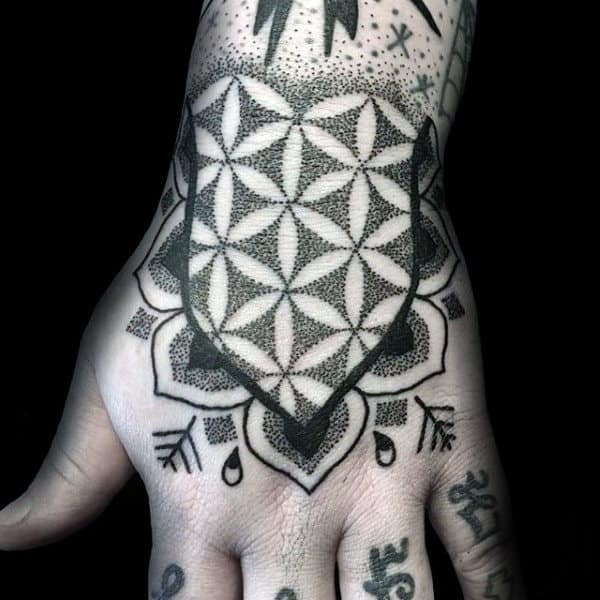 Dotwork Male Flower Of Life Tattoo On Hands