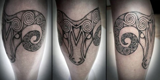 Dotwork Mens Aries Leg Calf Tattoo
