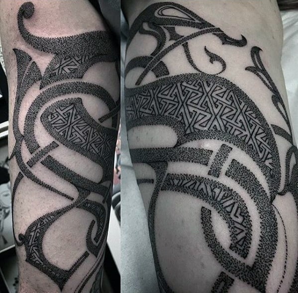 Dotwork Mens Pattern Celtic Dragon Arm Tattoo
