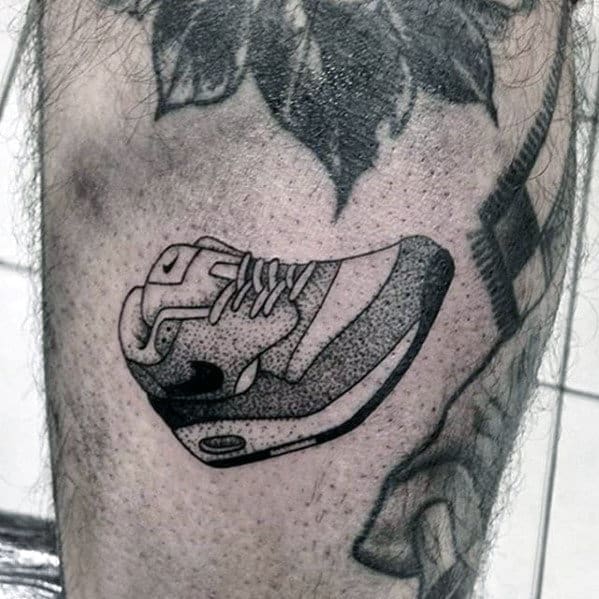 Dotwork Mens Small Nike Shoe Leg Tattoo