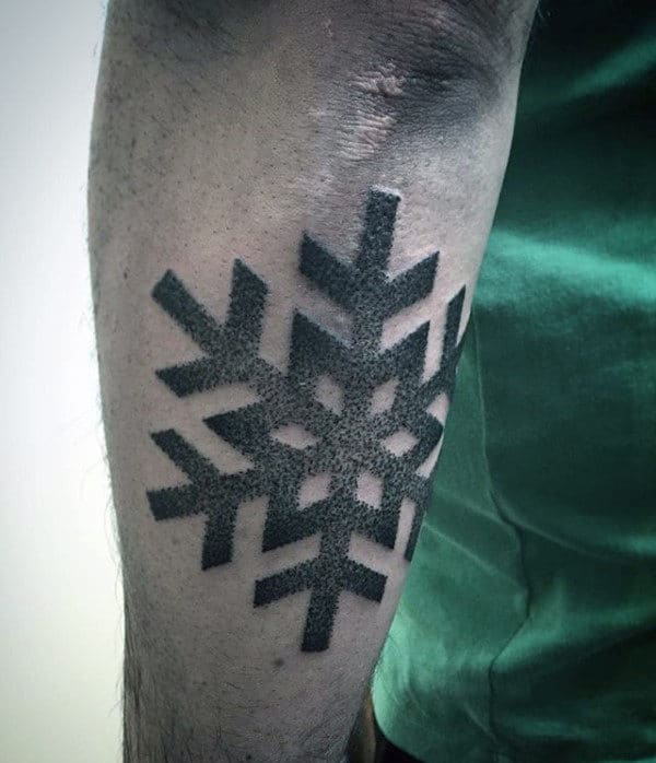 Dotwork Outer Forearm Male Snowflake Tattoos