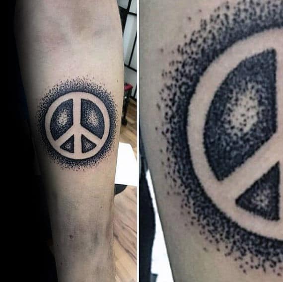 Dotwork Peace Sign Negative Space Mens Inner Forearm Tattoo