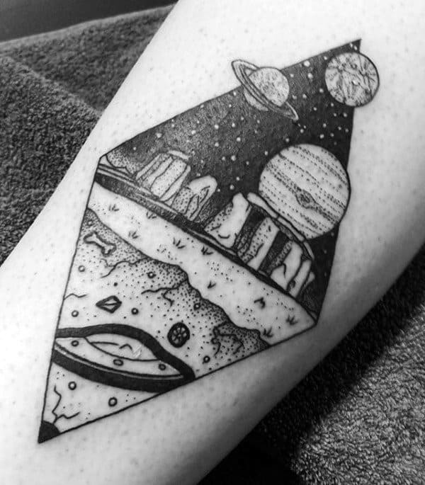 Dotwork Planets Alien Mens Forearm Tattoo