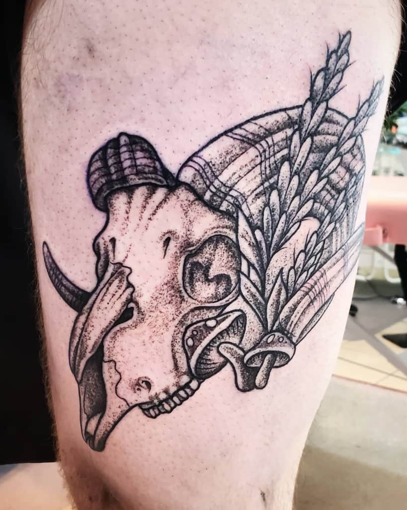 dotwork ram skull tattoo lacey_tattoos