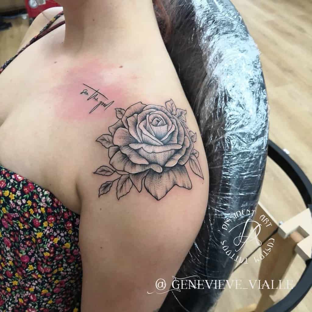 dotwork rose shoulder tattoos genevieve_vialle