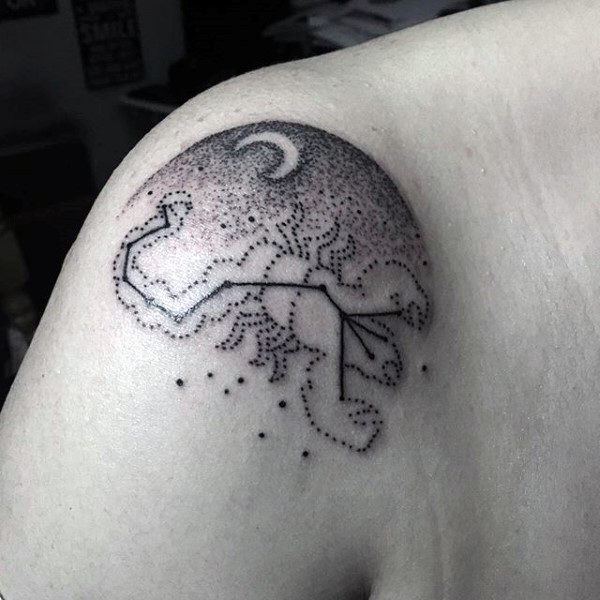 Dotwork Scorpio Constellation Male Tattoo On Shoulder