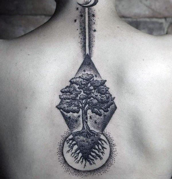 Dotwork Spine Tree Of Life Mens Tattoos