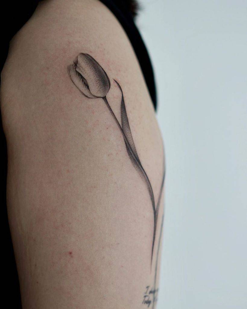 Dotwork Tulip Tattoo