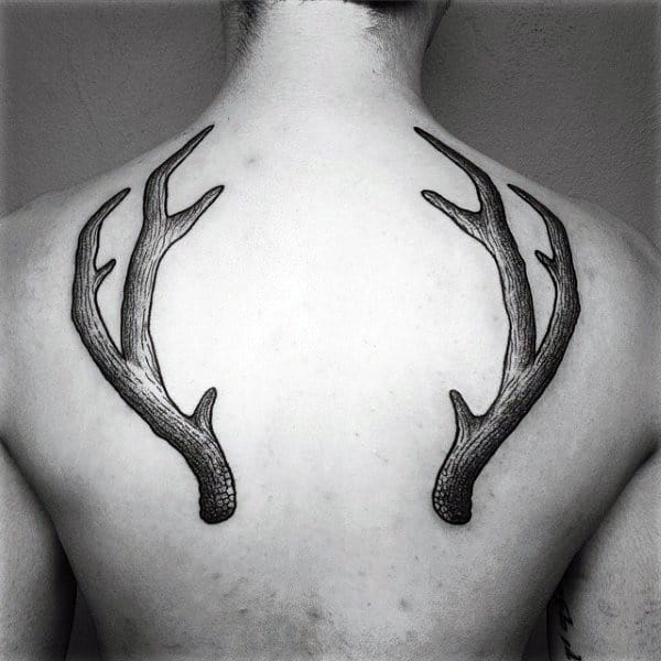 Double Antler Back Male Tattoos