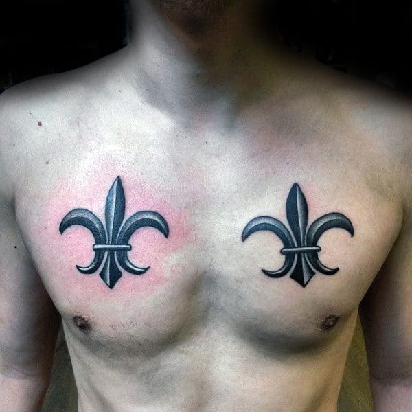 Double Fleur De Lis Mens Chest Tattoos