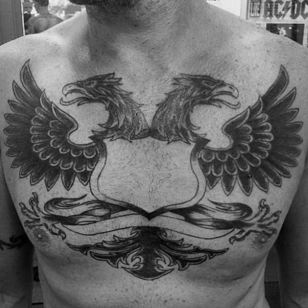 Double Headed Eagle Guys Shield German Chest Tattoos
