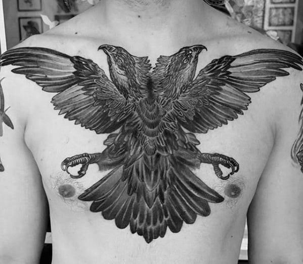 Double Headed Eagle Male Badass Chest Tattoo