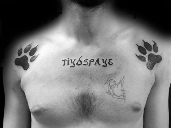 Double Wolf Paws Mens Upper Chest Tattoos