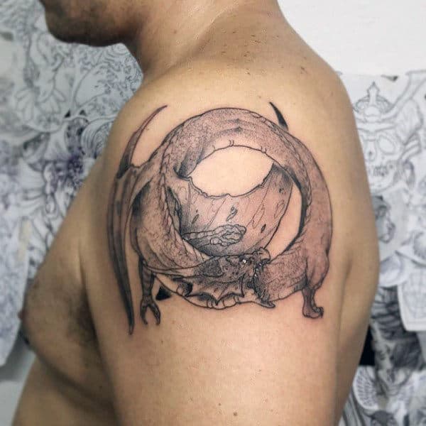 Dragon Eating Tail Ouroboros Tattoos For Guys On Upper Arm