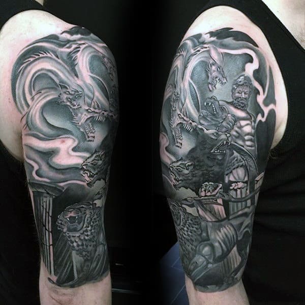 Dragon Hercules Half Sleeve Tattoos For Guys