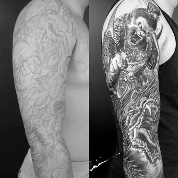 Dragon Monkey King Mens Half Sleeve Tattoos
