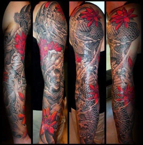 dragon-skull-guys-japanese-sleeve-tattoo-ideas