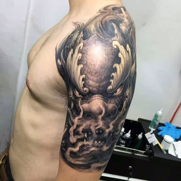 Dragon Smoke Guys Ornate Arm Tattoos