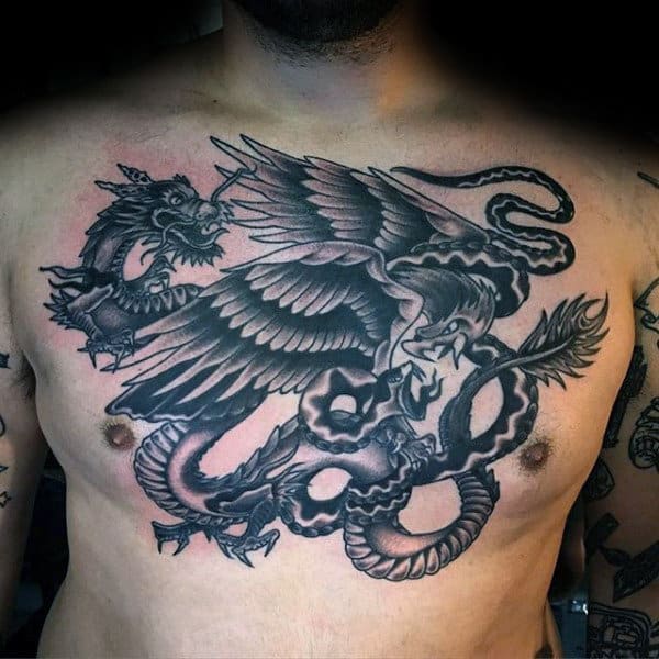Dragon Vs Eagle Mens Chest Tattoos