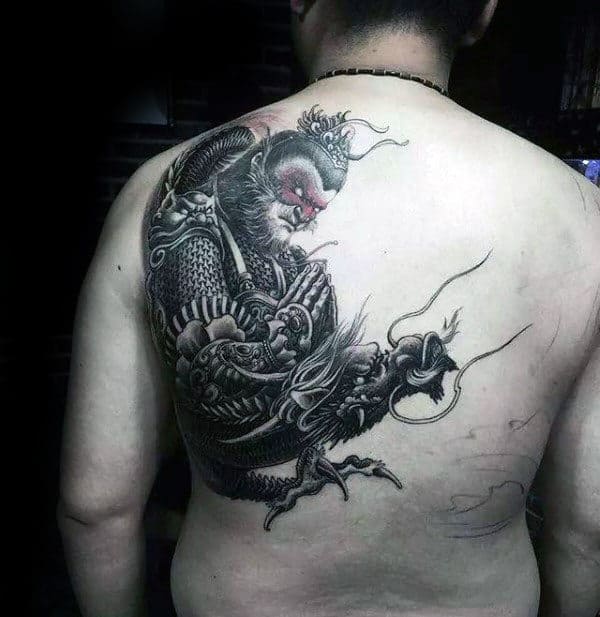 Dragon Warrior Chinese Back Tattoos For Guys