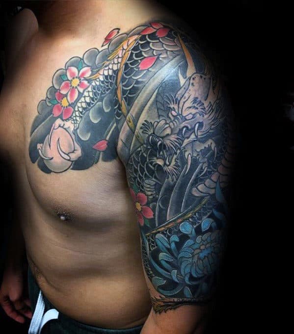 Dragon With Ball Male Japanese Half Sleeve Tattoos