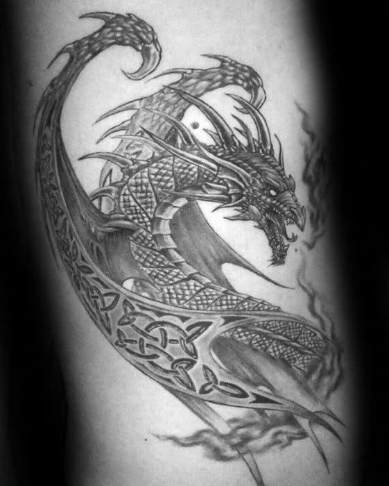 Dragon With Celtic Knots Mens Rib Cage Side Tattoo Designs