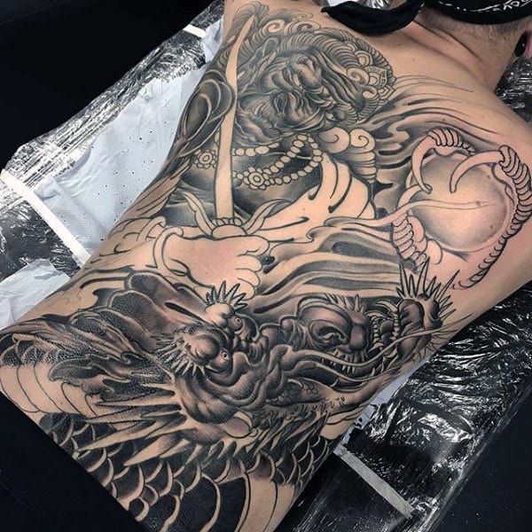 Dragon With Sphere Mens Full Back Tattoos