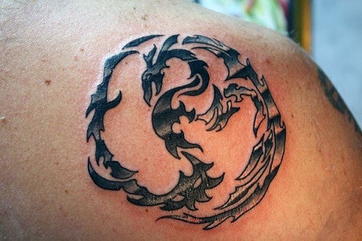 Dragon Yin Yang Shoulder Tattoo For Men