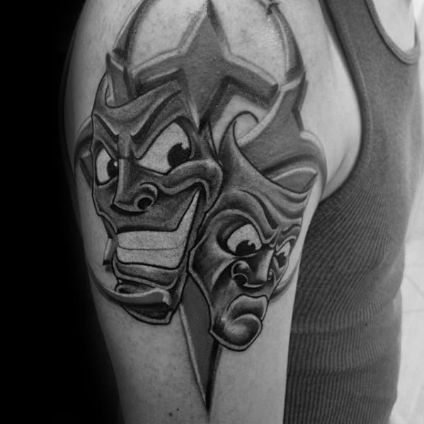 Drama Mask Mens Tattoo Ideas Upper Arm