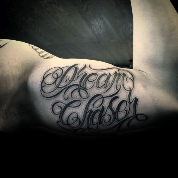 Dream Chaser Mens Script Bicep Tattoos