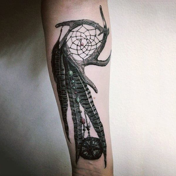 Dreamcatcher Web With Feathers Male Tattoo Design On Wrist