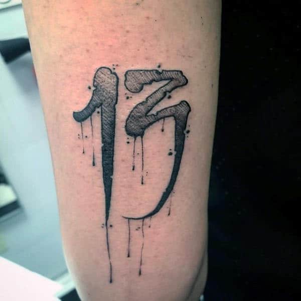 Dripping 13 Mens Numbers Inner Forearm Tattoo