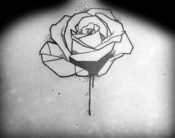Dripping Paint Geometric Rose Upper Back Tattoos For Men